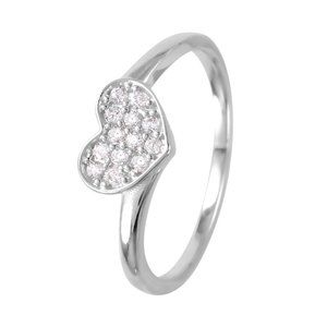 Sterling Silver 925 Rhodium Plated Round Band with CZ Heart Ring
